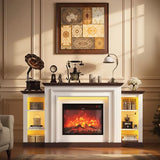 ENSTVER 72''Modern Electric Fireplace Mantel TV Stand,Large Entertainment Center with Open Storage Shelves for 80''TV, LED Ambient Lighting Fireplace TV Stand for Living Room ENSTVER