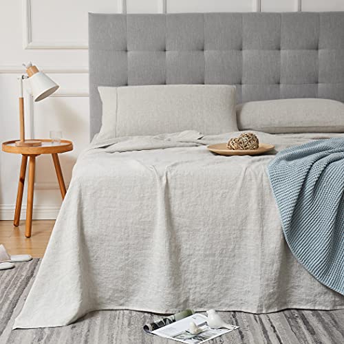 100% Linen Sheets Twin Linen Bedding 100% French Natural Flax with Stone Washed 16 Inch Deep Pocket Ultra Breathable (1 Flat, 1 Fitted Sheet and 1 Pillowcase Natural Linen Twin) Berklan