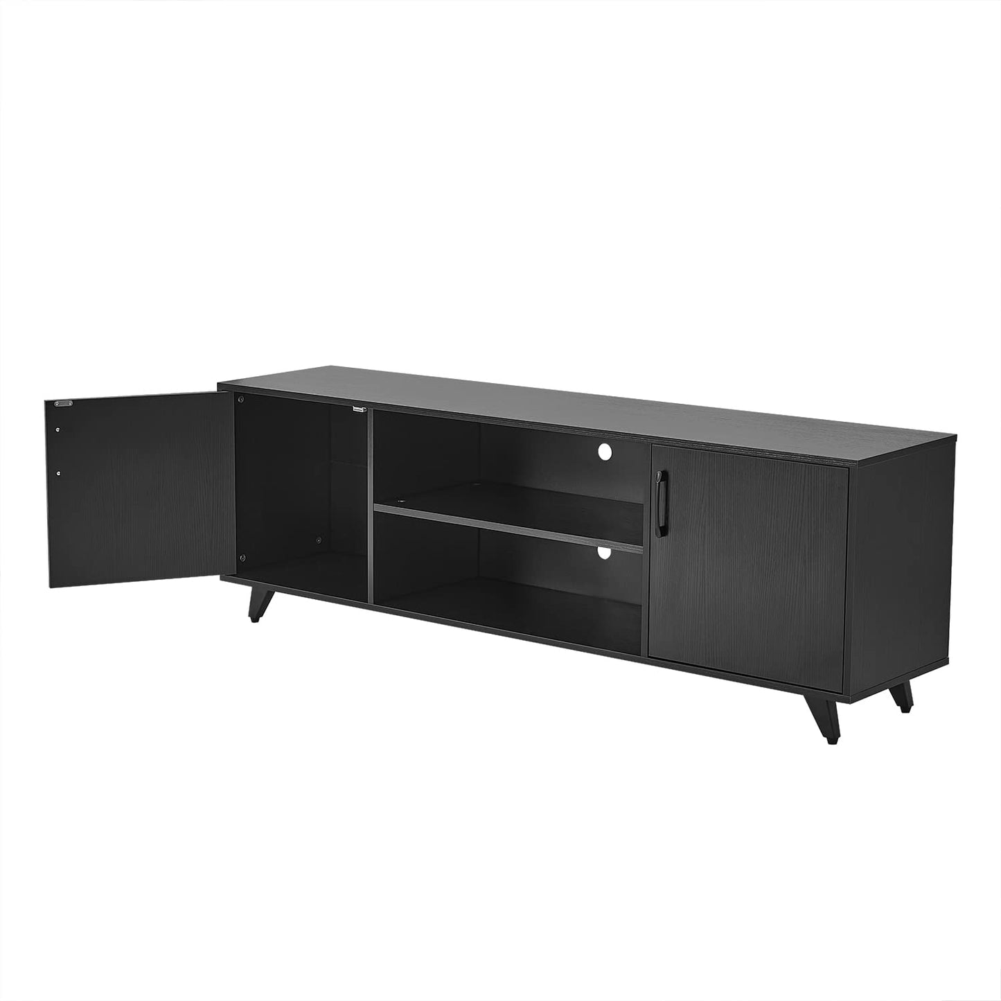 Panana TV Stand Television Stands TV Console Unit with Shelf and 2 Doors Storage Cabinets for Living Room Bedroom for TVs up to 70 Inches (Black, 62.99 inch)