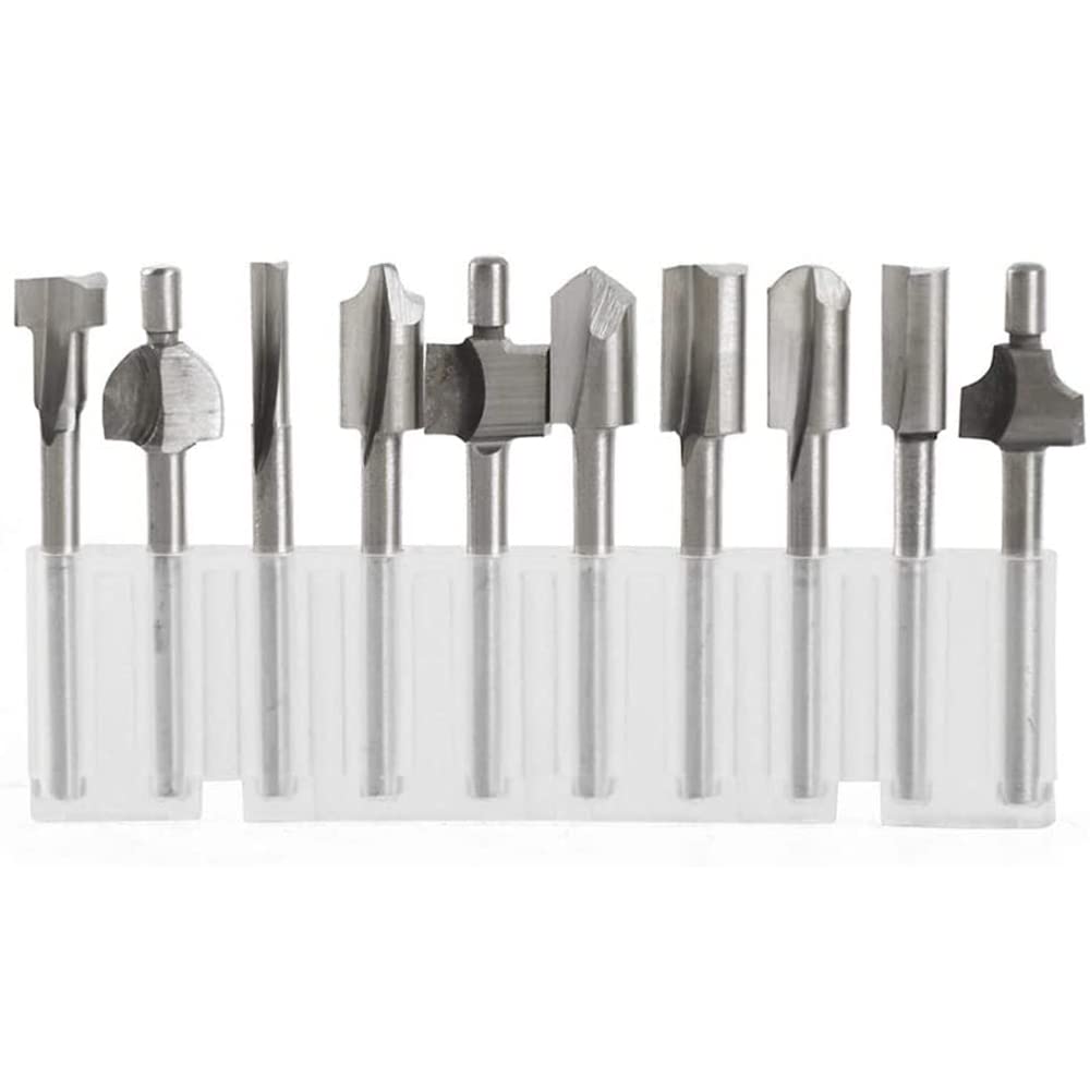 Mesee 10Pcs HSS Router Bits 1/8"(3mm) Shank Carbide Engraving Bit Set Fit Rotary Tool Tools for DIY Woodworking Edge Grooving Carving Milling Trimming Mesee