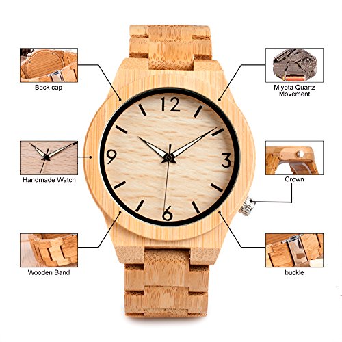 BOBO BIRD D27 Men's Bamboo Wooden Watch Numeral Scale Large Face Quartz Watch Lightweight Casual Sports Watches with Luminous Night Silver Pointer Gift Box BOBO BIRD