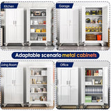 erosoei 61" H Metal Garage Storage Cabinet, Rolling Tool Cabinet with 2 Doors and Wheels, Locker Steel Cabinet with 3 Adjustable Shelves, Organization Cabinet for Garage,Office,Home,Gym,School（White） erosoei