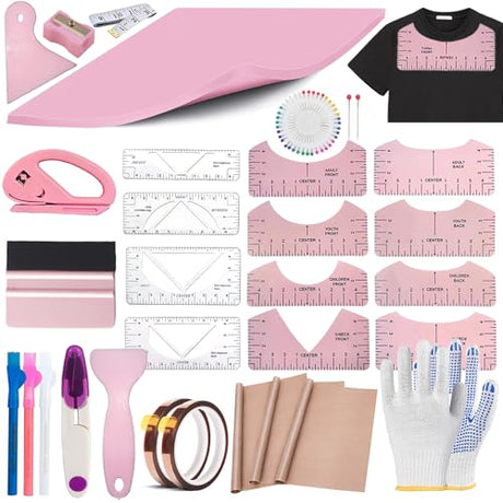 67 Pcs Sublimation Shirts Tool Kits for Vinyl Alignment,Heat Press Mat Pad Silicone,T-Shirt Rulers Guide and Teflon Sheet for Cricut Heat Press HTV Vinyl Center Designs,Craft Sewing Accessories DNSGOOR