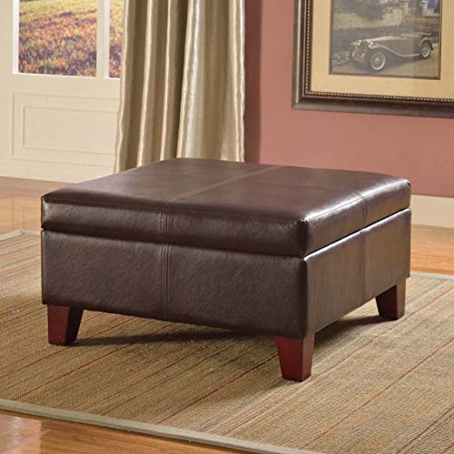 Homepop Home Decor |K2380-E155 | Luxury Large Faux Leather Square Storage Ottoman | Ottoman with Storage for Living Room & Bedroom, Distressed Brown - WoodArtSupply