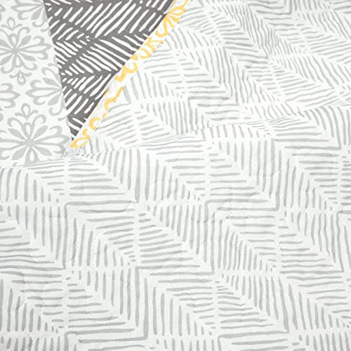 Lush Decor Bohemian Stripe Reversible Cotton Quilt Set, 3 Piece Set, Full/ Queen, Yellow & Gray - Striped Bedding Set - Yellow Quilts Queen Size - Boho Decor Lush Decor