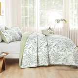 WONGS BEDDING Quilt King Size, Sage Green Quilt Bedding Set with 2 Pillowcases, Botanical Quilt for King Bed, Soft Microfiber Lightweight Coverlet Bedspread for All Season (110"×90", 3 Pieces) WONGS BEDDING