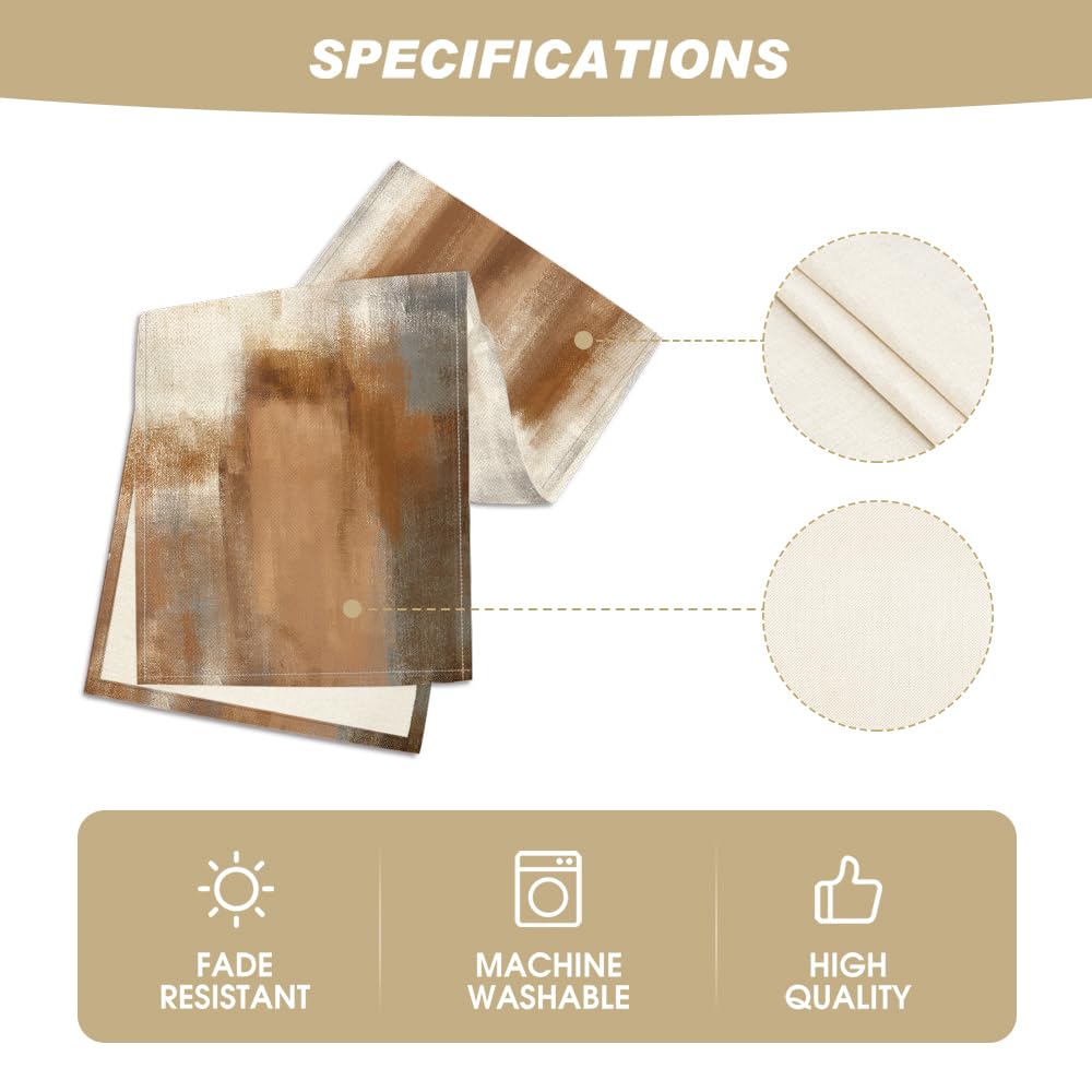Artoid Mode Brown Abstract Modern Art Table Runner, Seasonal Farmhouse Style Kitchen Dining Table Decoration for Home Party Decor 13x72 Inch Artoid Mode