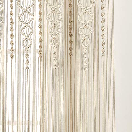 Lush Decor Boho Macrame Textured Cotton Window Curtain Panel Single 40" W x 95" L Neutral - Macrame Curtains for Windows, Room Divider, Boho Wall Decor Lush Decor