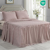 CHIXIN Ticking Stripe Ruffle Skirt Bedspread Queen Size - 30" Long Drop, Shabby Chic Style, Lightweight Bedding Cover, 3 Piece Set, Burgundy Red CHIXIN