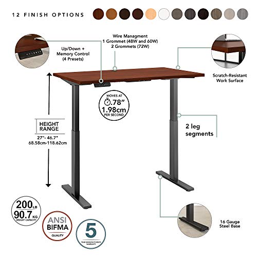 Bush Business Furniture Move 60 Electric Ergonomic Sit-Stand Computer Table for Home and Professional Office, 48W x 24D, Hansen Cherry - WoodArtSupply