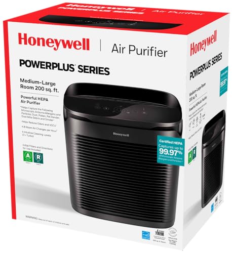 Honeywell PowerPlus HEPA Air Purifier for Home, Medium-Large Rooms, Reduces Allergens, Smoke, Wildfire Smoke, Pollen, Pet Dander and More, Black, HPA3100 Honeywell