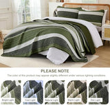 Quilt Set Queen Size Sage Green Striped Bedding Set 3 Piece Lightweight Bedspreads Coverlets Set Soft Microfiber Summer Striped Quilts With 2 Pillowcases All Season Patchwork Comforter Set 96"×90" Djoymock