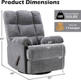 CANMOV Swivel Rocker Recliner for Adults,Glider Rocking Reclining Chair for Nursery,Manual Recliner Chair with Overstuffed Back and Arms for Living Room Bedroom Nursery,Grey