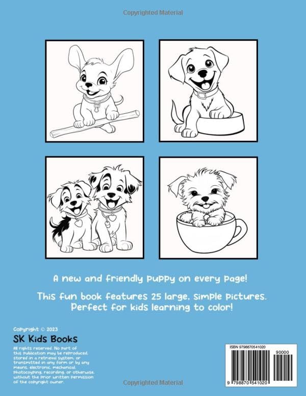 Puppies Coloring Book: Large, Simple and Fun Coloring Pages for Kids Ages 1-4