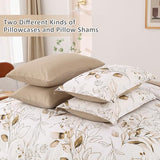 WONGS BEDDING Brown Comforter Set Queen, 7 Pieces Botanical Bed in a Bag Golden Leaves Bedding Set Soft Microfiber Queen (1 Comforter,2 Pillowcase,2 Pillow Shams,1 Flat Sheet,1 Fitted Sheet) WONGS BEDDING