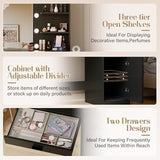 JUMMICO 35.4" Vanity Desk with LED Mirror & Power Outlet, Makeup Vanity Table with 3 Open Storage Shelves, Drawers and Cabinet, 3 Model Adjustable Lights for Bedroom & Dressing Room (Black) JUMMICO