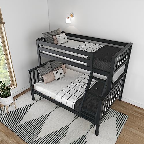 Max & Lily Scandinavian Twin Over Full Bunk Bed in Black – Durable Solid Wood Design for Kids Max & Lily