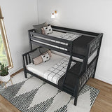 Max & Lily Scandinavian Twin Over Full Bunk Bed in Black – Durable Solid Wood Design for Kids Max & Lily