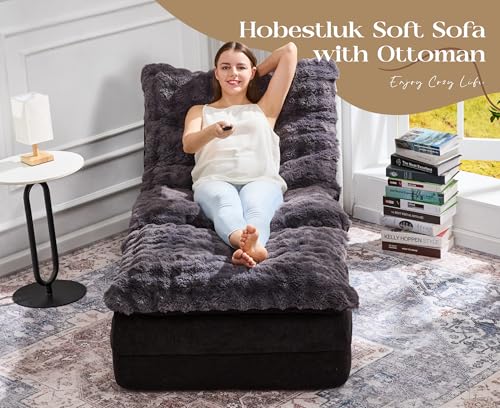 Hobestluk Sofa Couch Foam Sofa for Small Spaces Comfy Sofas with footrest Couch Recliner Small Sofas for Living Room, Bedroom, Apartment (Dark Grey)
