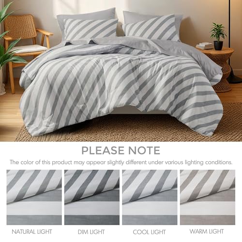 Regency Heights Reversible Striped King Comforter Set, Soft Microfiber Bedding Set with Double-Sided Stripes Design, Warm & Cozy for All-Seasons, 3-Piece Comforter and Shams Set King Size, Grey Regency Heights