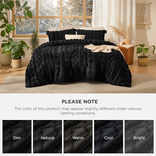 Bedsure Tufted Boho Comforter Set King Size - Black Boho Bed Set, GentleSoft™ 3 Pieces Farmhouse Shabby Chic Embroidery Bedding, Gifts for Woman, Soft Jacquard King Comforter for All Seasons Bedsure