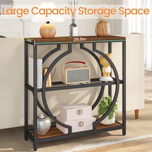 Snughome Entryway Table with 3 Tier Storage Shelves, Narrow Console Table Industrial Sofa Table with Circle Base, Behind The Couch Entrance Table for Hallway, Living Room, Foyer Snughome