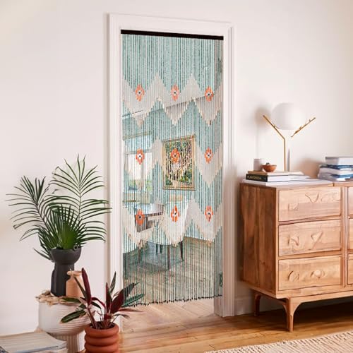 BECHAEO Beaded Curtain for Doorway Handmade Bamboo Wooden Door Beads Hanging Room Divider Hippie Curtain for Hallway Window Boho Rustic Home Store Decor, 35.5 x 75 Inches Green BECHAEO