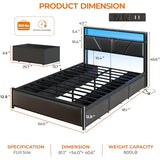 OURPIC Full Size Bed Frame, 2-Tier Storage Headboard & 6 Drawers, PU Leather Upholstered Platform Bed Frame Full with Charging Station and LED Lights, No Box Spring Needed, Noise Free OURPIC