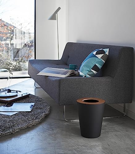 Yamazaki Home Trash Can - Small Modern Home Wastebasket for Bathroom Kitchen office Steel + Wood One Size Walnut YAMAZAKI