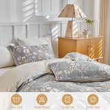 Lekesky Queen Duvet Cover Set, Gold Floral Duvet Cover Queen Size, 3 Pieces Grey Bedding Sets with Zipper, Ultra Soft Microfiber Reversible Queen Size Comforter Cover with 2 Pillowcases 20"x26" Lekesky