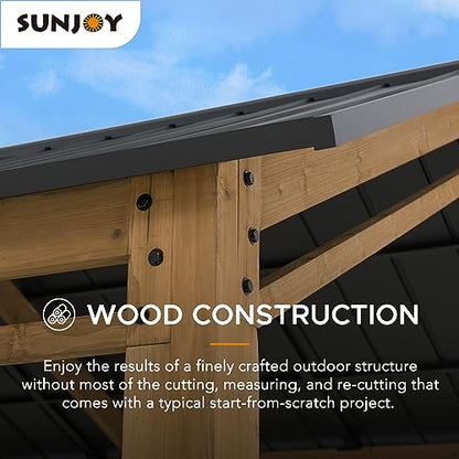 Sunjoy Carport 11 ft. x 20 ft. Wood Gazebo Heavy Duty Garage, Cedar Framed Gazebo Car Shelter with Metal Roof and Movable Ceiling Hook by AutoCove
