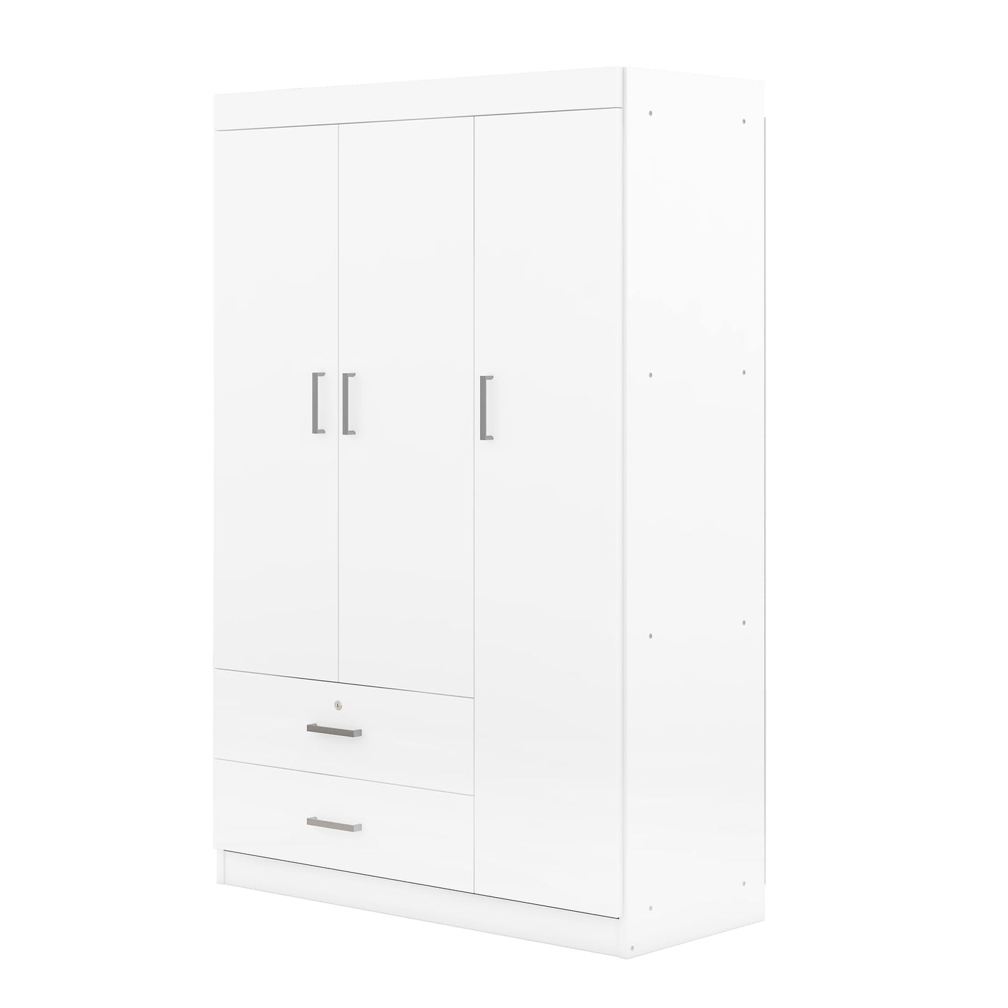 Brabrety Modern 3-Door Wardrobe with 2 Drawers and Hanging rod.Silver handles highlight The stylish style. (White#D) - WoodArtSupply