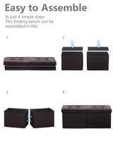 AmasSmile Footrest Ottoman Bench with Storage,34Inch Brown Leather Footstool, Coffee Table, Padded Seat, Storage Chest,Blanket Store with Flipping Lid for Livingroom and Bedroom AmasSmile