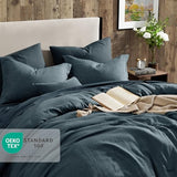 Geniospin Queen Comforter Set - 7 Pieces Comforter Queen Size, Soft Solid Bedding Set for All Season, Textured Bed in a Bag with Sheets, Pillowcases & Shams (Navy Blue, 90''x90'') Geniospin