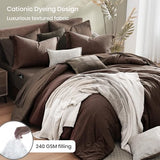 Monbix King Size Comforter Set, Chocolate Brown King Bedding Set Reversible, King Comforter Set 7 Pieces, Cationic Dyeing Bed in a Bag with Comforter, Sheets, Pillowcases & Shams Monbix