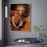 5D DIY Diamond Art Painting Christ Jesus Cross Lion 14x20 inches for Adults, Full Round Drill Rhinestone Embroidery for Wall Decoration Generic