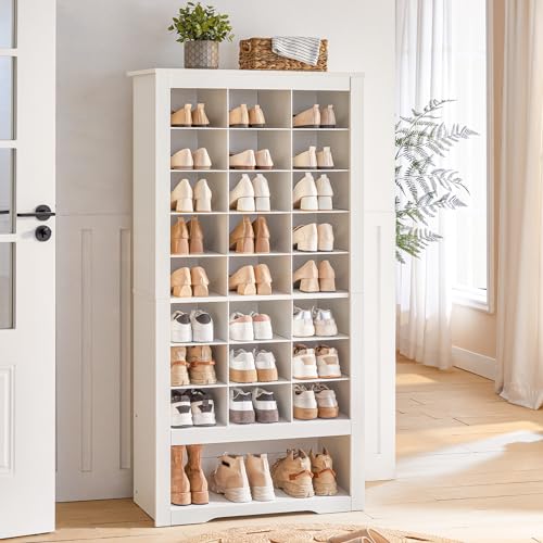 HOOBRO Shoe Cabinet, 8-Tier Heavy Duty Shoe Storage Cabinet, Freestanding Shoe Rack with 24 Cubbies and 3 Hooks, for Entryway, Closet, Living Room, White WT24SC01 HOOBRO
