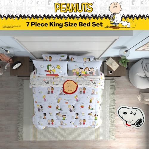 Peanuts® Charlie Brown, Snoopy & Gang Bedding, 7 Piece Super Soft Cozy Reversible Comforter and Sheet Set with Sham, King, (100% Official Licensed Product) by Franco Collectibles Franco