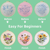 Herdiese Embroidery Kit for Beginners & Adults, 3 PCS Cross Stitch Kit with Floral Patterns – Complete Starter Set with Hoop, Pre-Printed Fabrics, Threads, 9 Needles & Scissors