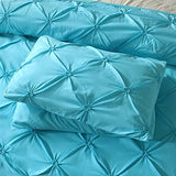 Feelyou King Duvet Cover Set Pinch Pleated Bedding Sets Aqua Blue Microfiber Polyester Pintuck Tufted Comforter Cover with 2 Pillow Shams Luxury Solid Geometric, 3 Pieces Feelyou