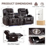 Loveseat Recliner Sofa, Power Reclining Loveseat Sofa Couches with Center Console, Bluetooth Speaker, LED Lights, Cup Holder, PU Leather Wall Hugger Recliners for Living Room, RV, Home Theater, Brown