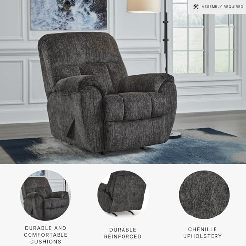 Signature Design by Ashley Rampant Casual Manual Rocker Recliner with Pillow-Top Arms, Gray Signature Design by Ashley