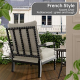 Morden Fort Linen Fabric Spindle Accent Chair with Wood Frame, French Style Accent Chairs with Padded Spring Seat and Armrest Pads, Brushed Base for Living Room Bedroom Farmhouse Office Balcony Morden Fort