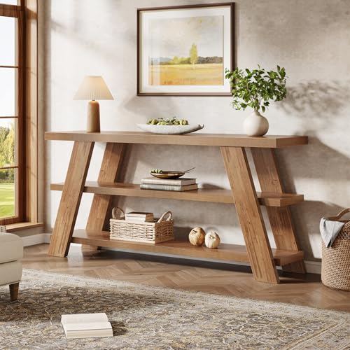 Tribesigns 70.9" Extra Long Console Table with Storage, 3-Tier Narrow Wooden Sofa Table Behind The Couch, Farmhouse Entry Foyer Table for Entryway, Living Room, Hallway, Brown Tribesigns