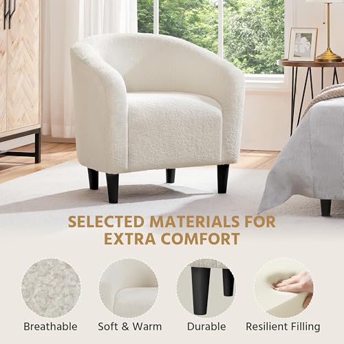 Yaheetech Barrel Chairs, Furry Accent Chairs, Sherpa Chairs with Soft Padded Armrest, Fuzzy Club Chairs for Living Room Bedroom Waiting Room Office, Accent Chairs Set of 2, Ivory Yaheetech