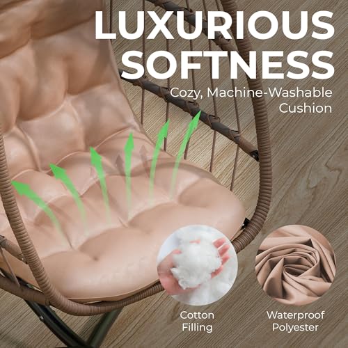 Econohome Hanging Egg Chair with Stand - Indoor/Outdoor Swing Hammock Chair with Plush, Washable Cushions, 350LBS Capacity, Ideal for Relaxation in Bedrooms, Balconies, Gardens, and Patios EconoHome