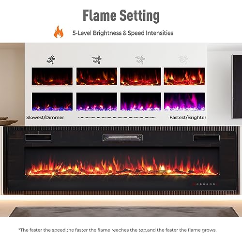 RELAX4LIFE 68" Recessed and Wall-Mounted Electric Fireplaces - Electric Fireplace Inserts with Remote Control, 1-8 Hours Timer, Touch Screen, 12 Adjustable Flames, 5 Speeds, 750/1500W Wall Fireplace RELAX4LIFE