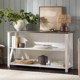 Walker Edison Solid Wood Farmhouse Storage Console, 52 Inch, White/Grey Wash Walker Edison