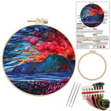 JRYYR Friendship Gifts Beginner Embroidery kit for Adults,Embroidery Kits for Beginners DIY Cross Stitch with Patterns and Instructions (Flower Forest and Sea Mountain)