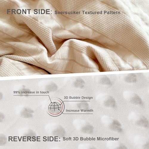tohrisa Boho Comforter Set Twin Size Striped Pleats Bohemian Seersucker Bedding Set All Season Soft Cozy 2 Pieces Quilt with 1 Pillowcase(68"X90" Beige) tohrisa
